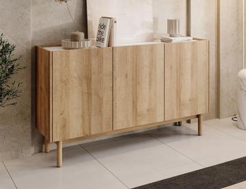 Meubella | Dressoir eiken 144x37x83 cm Scandinavisch, Huis en Inrichting, Kasten | Dressoirs, Verzenden, Nieuw, 25 tot 50 cm, 100 tot 150 cm