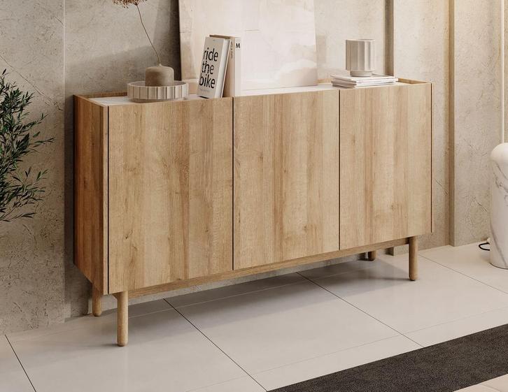 Meubella | Dressoir eiken 144x37x83 cm Scandinavisch, Huis en Inrichting, Kasten | Dressoirs, 25 tot 50 cm, Nieuw, 100 tot 150 cm
