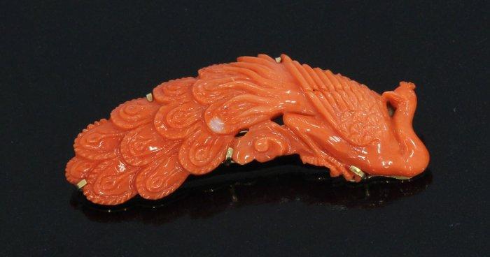 Broche - 14 karaat Geel goud Koraal - Pauw broche exclusief, Handtassen en Accessoires, Antieke sieraden