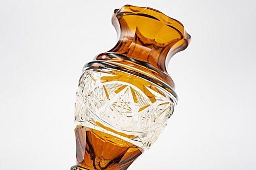 Meyrs Neffe Faceted Amber Crystal Glass Vase - Vaas -, Antiek en Kunst, Antiek | Glaswerk en Kristal