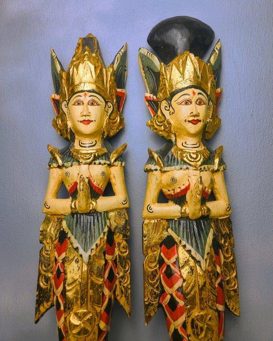 2 Golden Balinese Gods 49 cm - Beeld - Indonesië (Zonder, Antiek en Kunst, Kunst | Niet-Westerse kunst