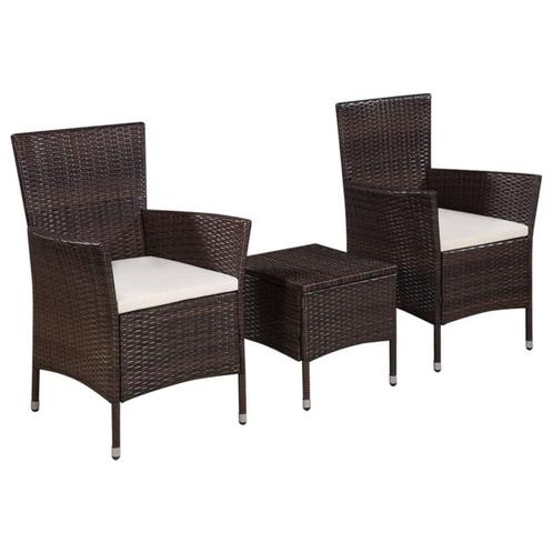 vidaXL 3-delige Bistroset poly rattan bruin, Tuin en Terras, Tuinsets en Loungesets, Nieuw, Verzenden