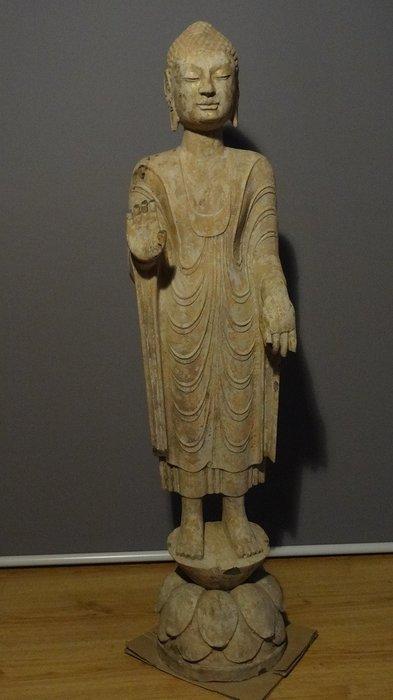 Statues - Calcaire - Large Chinese Limestone Fig of Buddha, Antiquités & Art, Antiquités | Autres Antiquités