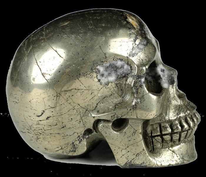 Gouden glanzende pyriet-schedel moderne beeldhouwkunst, Verzamelen, Mineralen en Fossielen