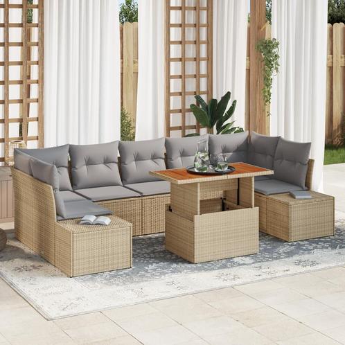 vidaXL 8-delig Tuin Sofa Set met Kussens - Beige Poly Rattan, Tuin en Terras, Tuinsets en Loungesets, Nieuw, Verzenden