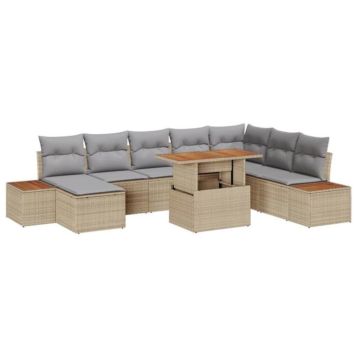 vidaXL Tuin Eettafel Set met kussen 9 pcs Beige en Grijs, Tuin en Terras, Tuinsets en Loungesets, Nieuw, Verzenden