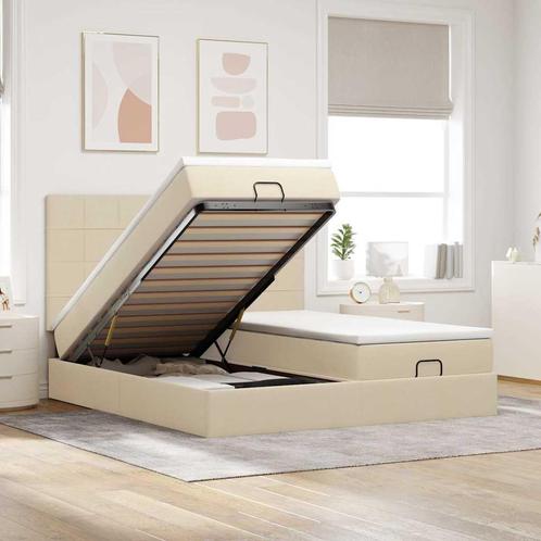 vidaXL Ottoman bed met matrassen 200x200cm stof crèmekleurig, Huis en Inrichting, Slaapkamer | Bedden, Nieuw, Verzenden