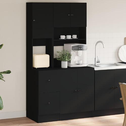 vidaXL Keukenkast 95x50x180 cm bewerkt hout zwart, Huis en Inrichting, Kasten | Overige, Nieuw, Verzenden