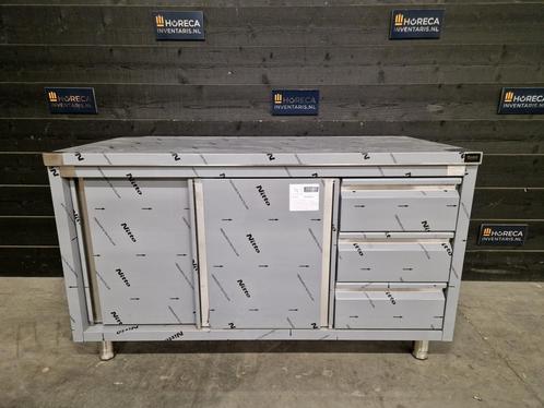 Werktafel | 2 schuifdeuren, 3 lades | RVS | 160x70 cm, Zakelijke goederen, Horeca | Meubilair en Inrichting, Nieuw in verpakking