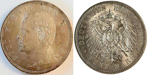 Duitsland 5 Mark Otto 1904 D Bayern vorzueglich/stempelgl..., Timbres & Monnaies, Monnaies | Europe | Monnaies non-euro, Envoi