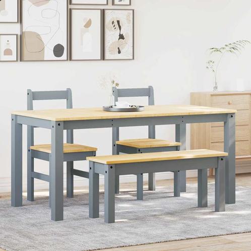 vidaXL 4-delige Eetset Panama massief grenenhout grijs, Huis en Inrichting, Complete eetkamers, Nieuw, Verzenden