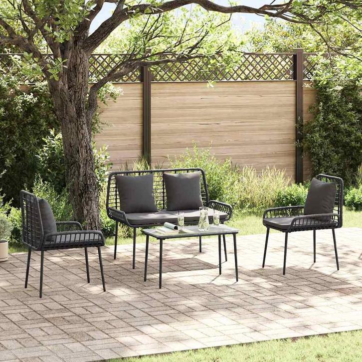 vidaXL Tuinfmeubels Set met kussen 4 pcs Zwart en Crème poly, Tuin en Terras, Tuinsets en Loungesets, Nieuw, Verzenden