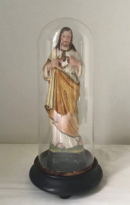 Beeld, Heilig Hart van Jezus onder glazen stolp - 38 cm -, Antiek en Kunst, Antiek | Boeken en Manuscripten