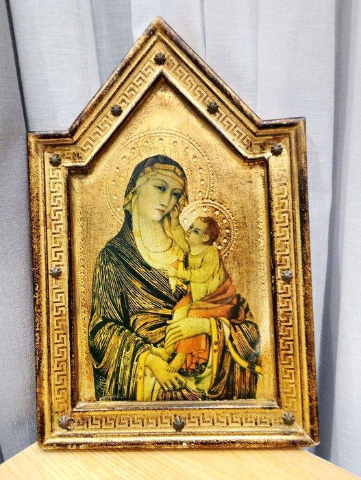 Icoon - Moeder Gods - Hout - 28 x 42 cm, Antiquités & Art, Antiquités | Livres & Manuscrits