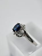 Verlovingsring Platina - 1.16ct. tw. Saffier - Diamant, Handtassen en Accessoires, Antieke sieraden