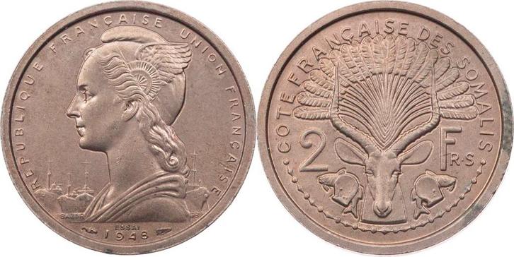 2 Francs 1948 Somaliland Probe / Essai koper-nikkel, Postzegels en Munten, Munten | Amerika, Verzenden