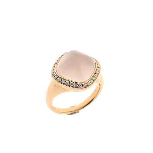 18 Krt. gouden ring gezet met rozenkwarts en diamant | 0,..., Handtassen en Accessoires, Ringen, Dame, Met edelsteen, Overige kleuren