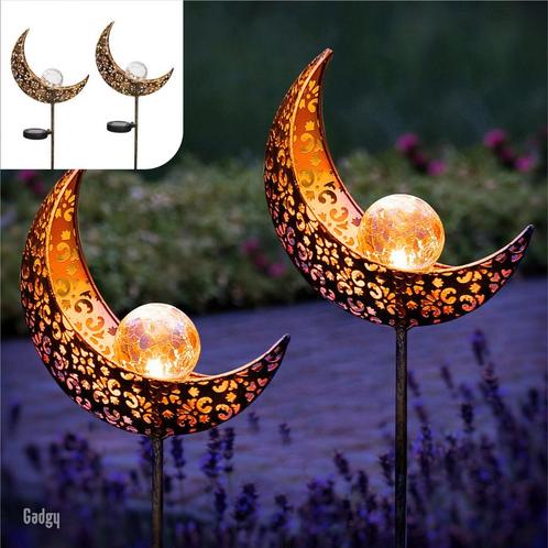 Tweedekans | Gadgy Solar Maan Lamp met grondspies - Set van, Huis en Inrichting, Lampen | Losse lampen, Ophalen of Verzenden