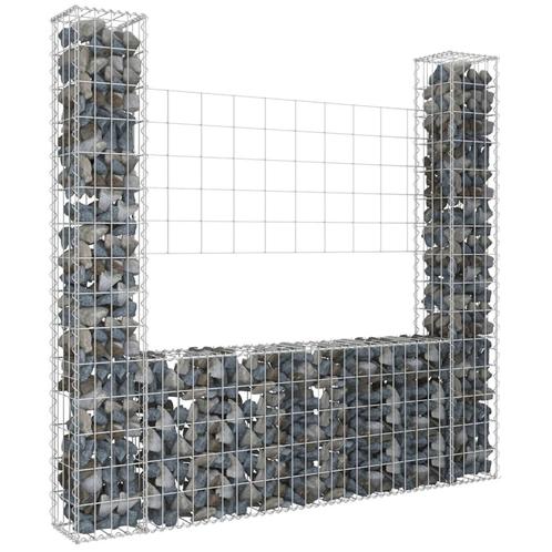 vidaXL Panier de gabion en forme de U avec 2 poteaux Fer, Tuin en Terras, Tuinhekken en Hekwerk, Verzenden