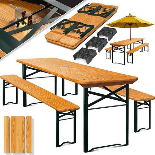 Biertafel / picknicktafel - tuintafel met banken - 170 x 46, Tuin en Terras, Tuinsets en Loungesets, Verzenden