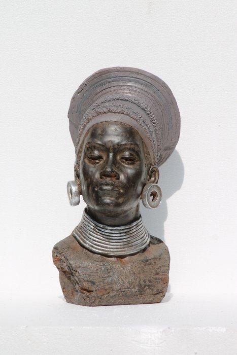 Buste, buste negroide dame - 55 cm - mgo, Antiek en Kunst, Curiosa en Brocante