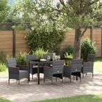 vidaXL Tuin Eettafel Set met kussen 7 pcs Grijs Poly rattan, Tuin en Terras, Verzenden, Nieuw