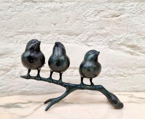 Beeldje - 3 vogels op een tak - Brons, Antiek en Kunst, Curiosa en Brocante