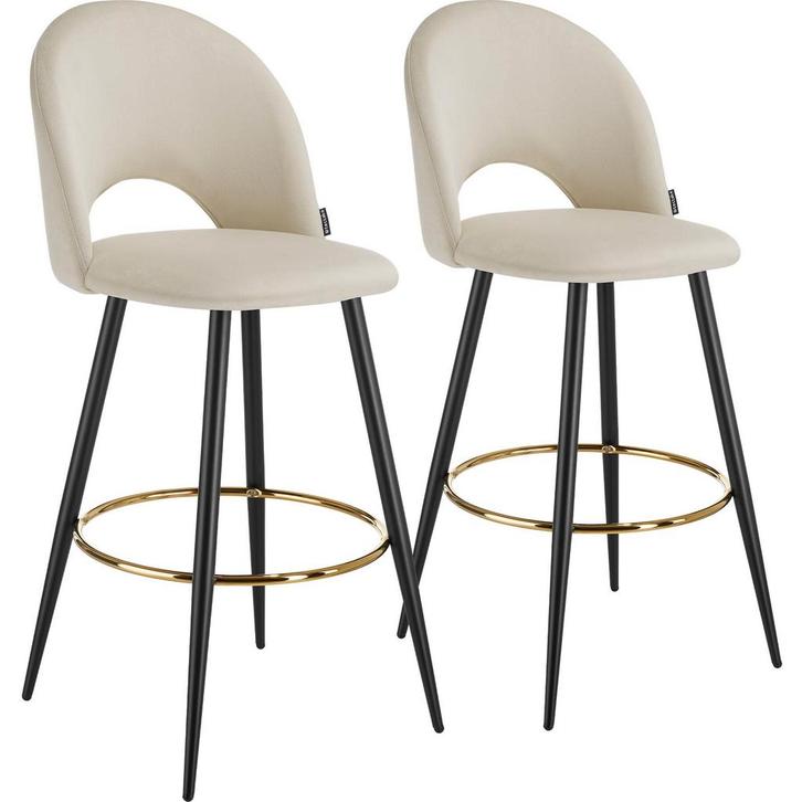 tectake Barkruk Sachel met rugleuning, fluweellook - crème/z, Huis en Inrichting, Barkrukken, Verzenden