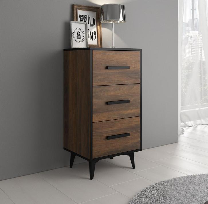 Commode Frey - donker eiken - Zwart - 47 cm ladekast, Huis en Inrichting, Kasten | Overige, Nieuw, Verzenden
