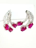 Oorbellen - 18 karaat Witgoud Robijn - Diamant, Nieuw