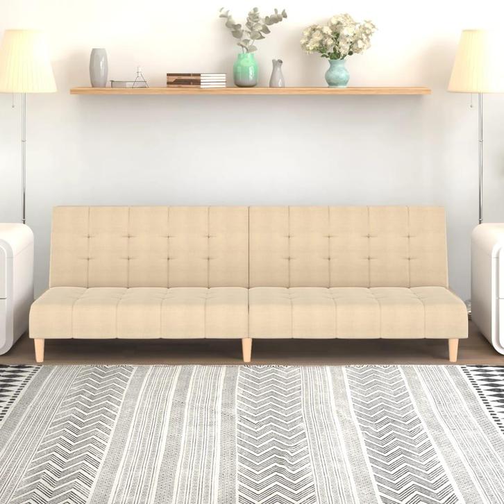 vidaXL Slaapbank 2-zits stof crèmekleurig, Huis en Inrichting, Zetels | Zetels, Nieuw, Verzenden