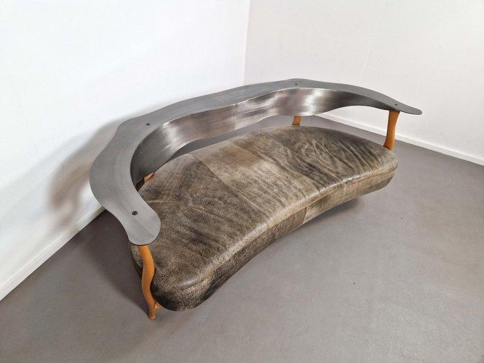 Kurt Beier - Sofa - Leder, Hout, Staal - Kurt Beier bank,, Antiek en Kunst, Kunst | Designobjecten