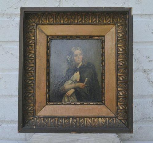 Belgische school (XIX) - Portrait de jeune fille, Antiek en Kunst, Kunst | Schilderijen | Klassiek