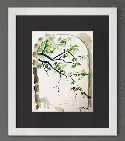 Yvon Adam (1935-2017) - Aquarelle représentant des branches, Antiek en Kunst, Kunst | Schilderijen | Modern