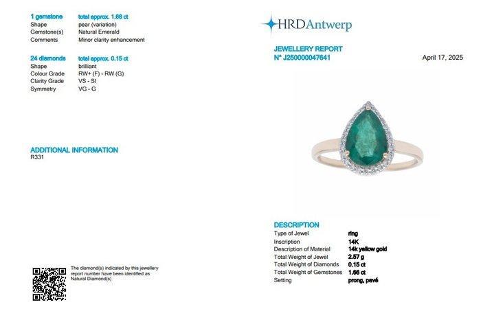 Trouwring - 14 karaat Geel goud - 1.81ct. tw. Smaragd -, Handtassen en Accessoires, Antieke sieraden