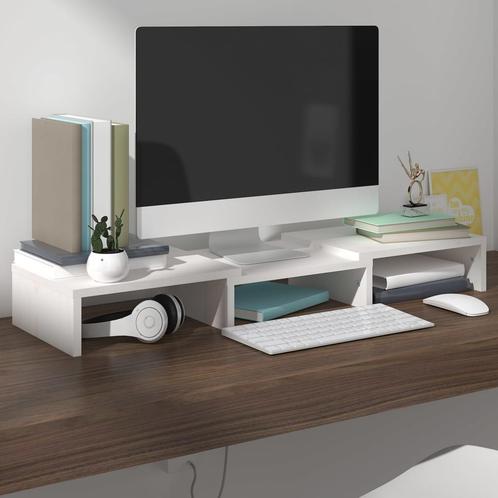 vidaXL Monitorstandaard 60x24x10,5 cm massief grenenhout wit, Huis en Inrichting, Kasten |Televisiemeubels, Nieuw, Verzenden