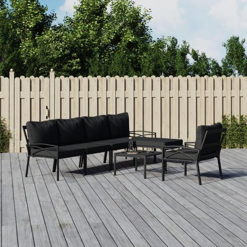 vidaXL Salon de jardin 7 pcs avec coussins gris bambou, Jardin & Terrasse, Ensembles de jardin, Salons de jardin, Neuf, Envoi