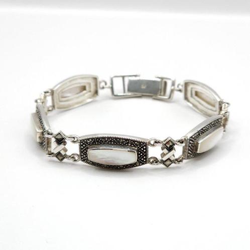 Zilver, 925 Sterling Zilver Parelmoer & Markasiet - Armband, Antiek en Kunst, Kunst | Designobjecten