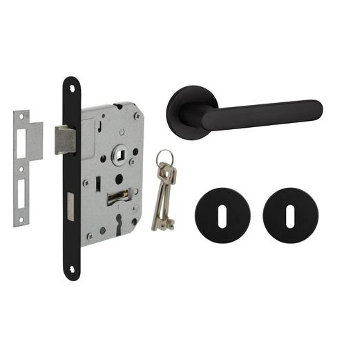 Deurbeslag set met sleutelrozet en deurklink Tondo zwart, Doe-het-zelf en Bouw, Hang- en Sluitwerk, Klink of Kruk, Nieuw, Overige materialen