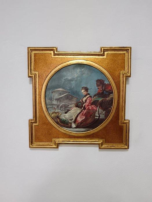 Lijst- Prachtig Frans schilderij met een romantische scène., Antiek en Kunst, Curiosa en Brocante