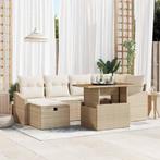 vidaXL Tuinbank Set 7 pcs Beige poly rattan, Verzenden