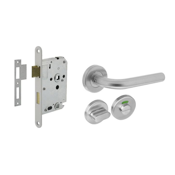 Deurbeslag set wc-slot 63/8mm en deurklink Recht RVS + wc..., Doe-het-zelf en Bouw, Hang- en Sluitwerk, Klink of Kruk, Nieuw, Ophalen of Verzenden