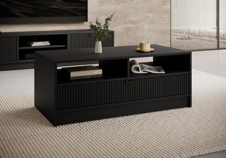 Meubella Salontafel Tavares zwart met lade goud, Huis en Inrichting, Tafels | Salontafels, Nieuw, 50 tot 100 cm, Minder dan 50 cm