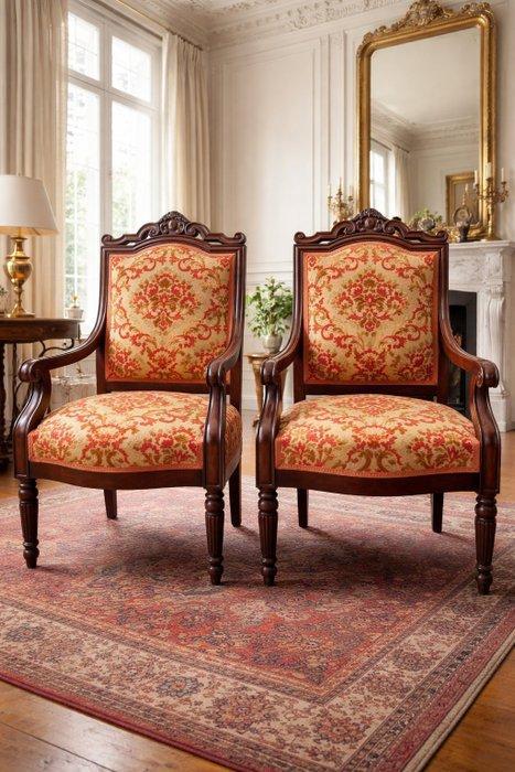 Fauteuil - Fluweel, Mahonie - Hoogte : 102 cm, Antiek en Kunst, Antiek | Overige Antiek