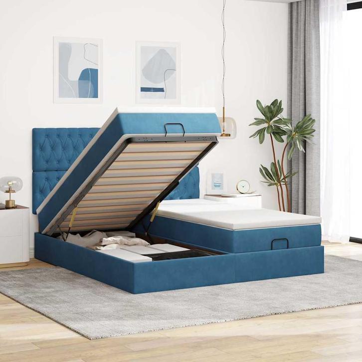 vidaXL Bed poef met matrassen en leds 200x200 cm fluweel, Huis en Inrichting, Slaapkamer | Bedden, Nieuw, Verzenden