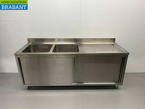 RVS Spoeltafel dubbele spoelbakken 2 schuifdeuren, Zakelijke goederen, Horeca | Meubilair en Inrichting, Ophalen of Verzenden