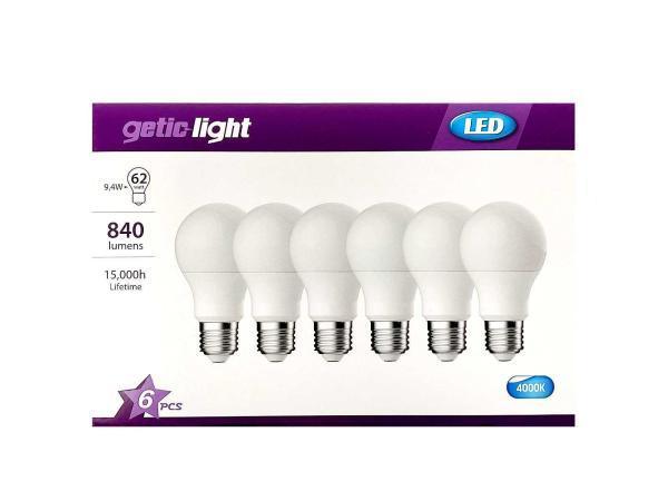 Veiling - 10x Getic-Light led-lamp 6-pack 9,4W E27 Frost, Huis en Inrichting, Lampen | Spots