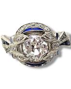 Bague Platine, Bague Art Déco en platine avec gros diamant, Nieuw
