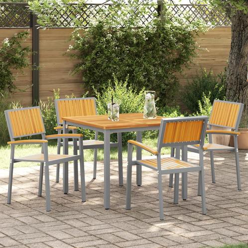 vidaXL Tuinstoelen 4 stuks Stapelbaar Grijs Massief, Tuin en Terras, Tuinstoelen, Nieuw, Verzenden