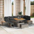 vidaXL Tuinbank Set met kussen 9 pcs Grijs Poly rattan, Tuin en Terras, Tuinsets en Loungesets, Verzenden, Nieuw